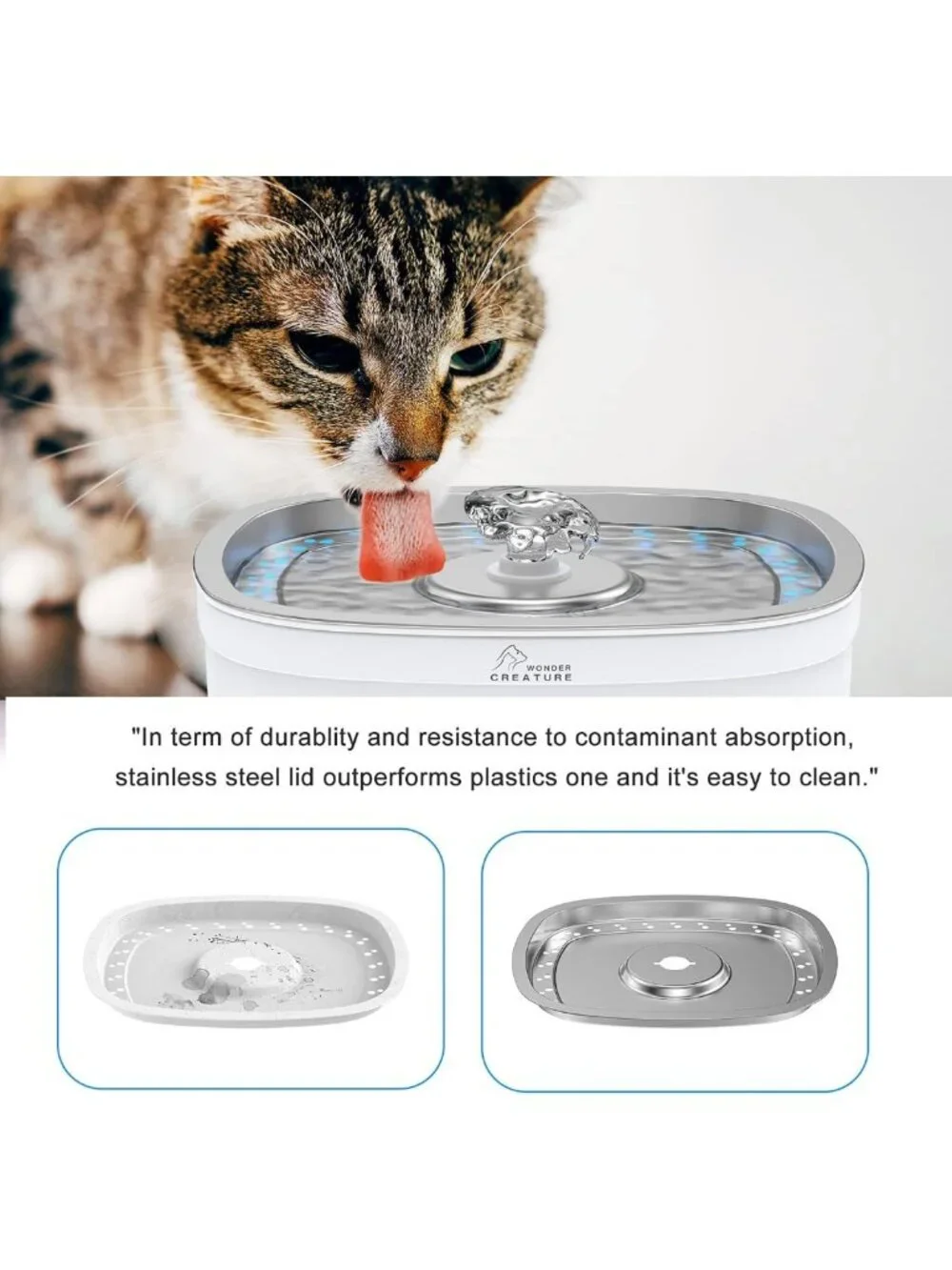 Stainless Steel Cat Water Fountain 84oz | 3 Filters, Quiet Pump, LED Window, 4